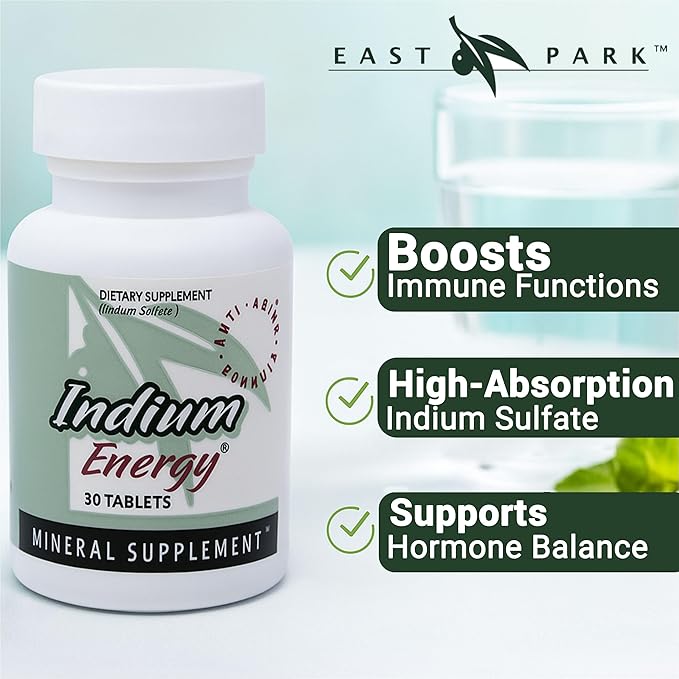 EAST PARK Research - Indium Energy - All Natural Indium Powerful Anti-Aging Support - Helps Increase Energy and Supports Mental Clarity Sleep Joints and Overall Sense of Well-Being (30 Count)