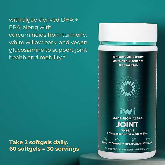 Iwi Omega-3 &amp Joint Omega-3 Bundle 30 Servings Vegan Plant-Based Algae Omega 3 Krill &amp Fish Oil Alternative No Fishy Aftertaste