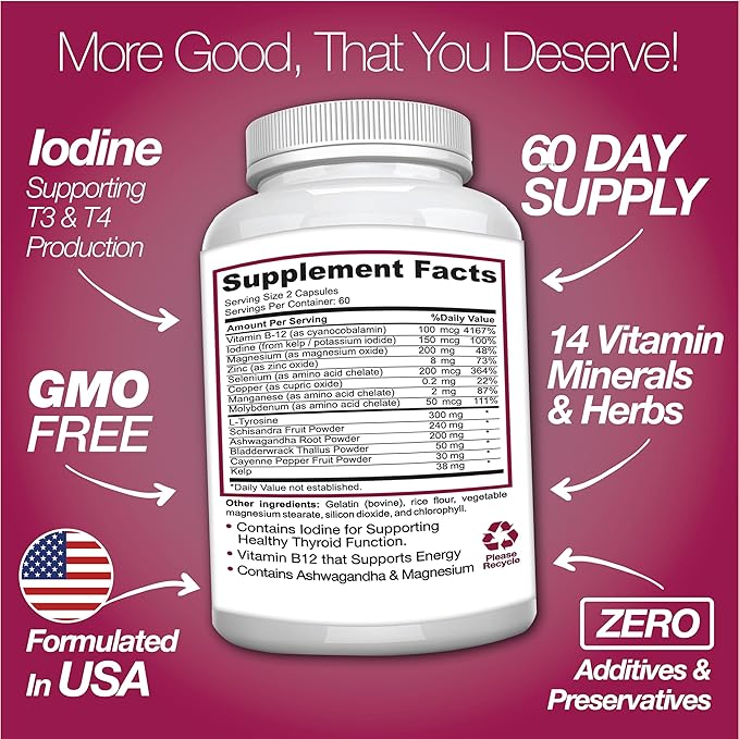 Thyroid Support Supplement 120 Capsules - with - DIM Supplement 300 mg - Hormone Balance for Women