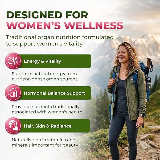 ForestLeaf Beef Organ Supplement for Women - Zero Fillers Grass Fed Beef Organs Complex - 1200mg per Serving - Support Women's Energy &amp Overall Health - 120 Capsules