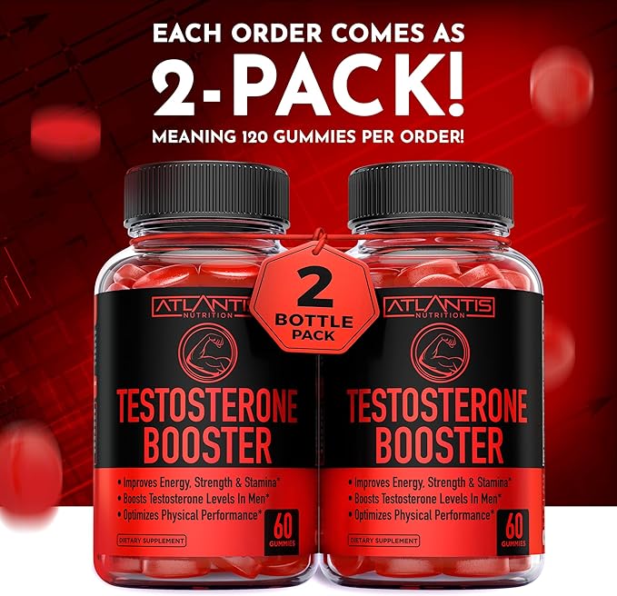 Atlantis Nutrition Sugar Free Prebiotic Fiber Gummies for Adults 60 Gummies + Testosterone Booster 2-Pack (120 Gummies)