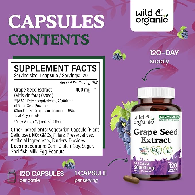Wild &amp Organic Grape Seed Extract 120 Capsules &amp Beet Root 120 Capsules