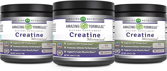 Amazing Formulas Micronized Creatine Monohydrate Supplement | 5000 Mg | Non-GMO | Gluten Free | Made in USA (1 Lb - 3 Pack Unflavored)