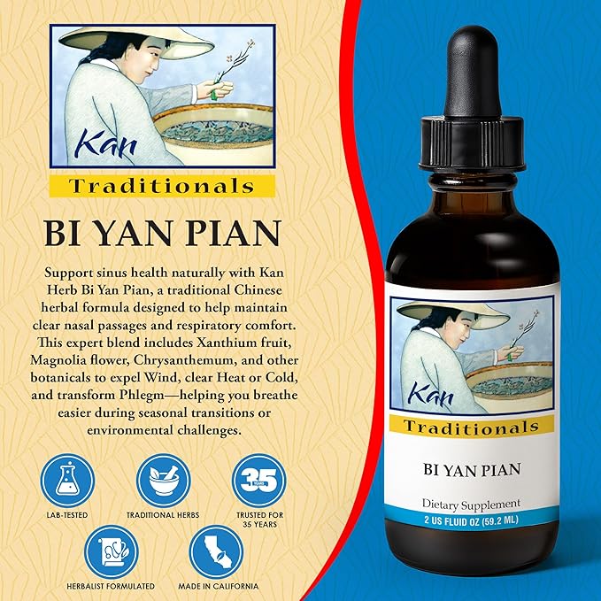 Kan Herb Company Bi Yan Pian – Traditional Chinese Herbal Formula for Sinus Health Supports Clear Nasal Passages Eases Seasonal Discomfort Promotes Respiratory Balance Liquid Extract 2 fl oz