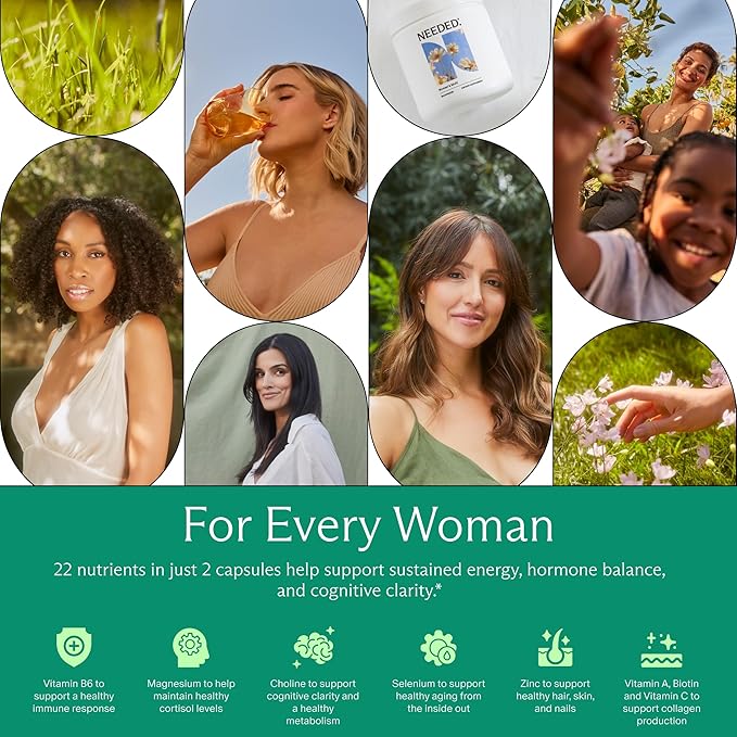 Needed. Multivitamin for Women with 22 Vitamins Minerals and Antioxidants - Daily Womens Multivitamin - Vitamin B12 B6 D3 4000IU Choline Biotin Magnesium Folate and More (60 Count)