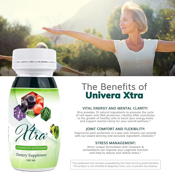 Univera Xtra Minis Multimineral fruites Complex 15 Natural Ingredients Stress Management Focus &amp Clarity Joint Comfort Antioxidant Protection - 3.38 Fl Oz (Pack of 20)