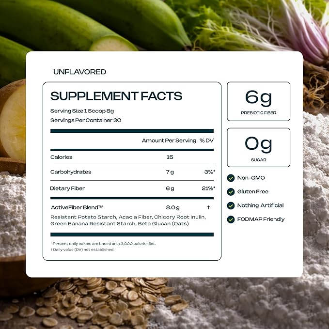 Prebiotic Fiber Supplement for Women &amp Men – 6g Prebiotic Fiber Powder – Daily Blend for Gut Health Bloating Regular Digestion &amp Energy – Soluble &amp Insoluble Sugar Free Unflavored 30