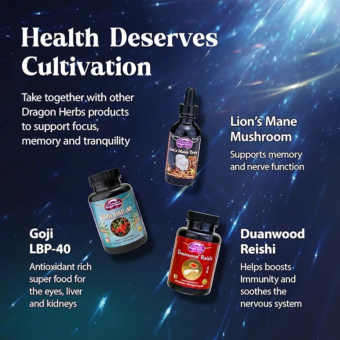 Dragon Herbs Plant Based Supplement for Memory &amp Concentration Support Vegan Adaptogenic Formula with Ginkgo Schizandra &amp Eleuthero - Diamond Mind 100 Capsules