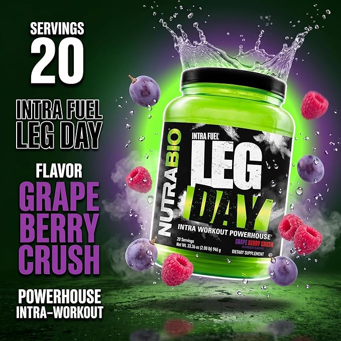 NutraBio Leg Day Intra Workout Powder – Advanced Carb Supplement with Cluster Dextrin &amp Electrolytes – Carb Powder with EAAs/BCAAs – Cyclic Dextrin for Performance – Grape Berry 20 Servings