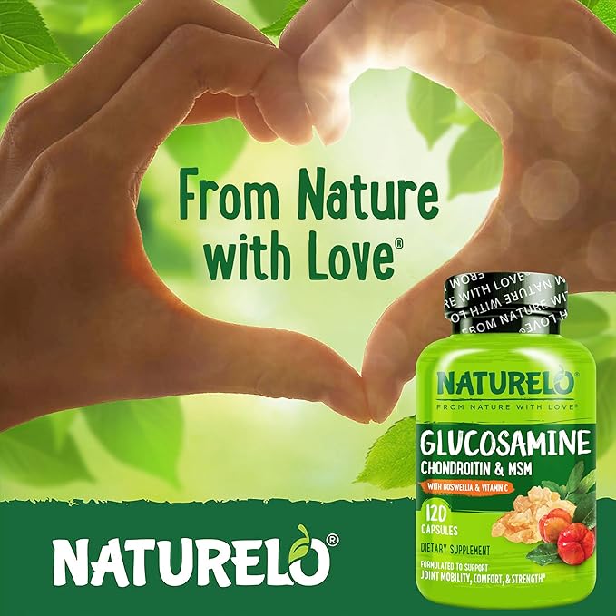 NATURELO Glucosamine Chondroitin MSM with Boswellia and Vitamin C - Supplement for Joint Comfort Mobility and Strength - 120 Capsules (Pack of 2)