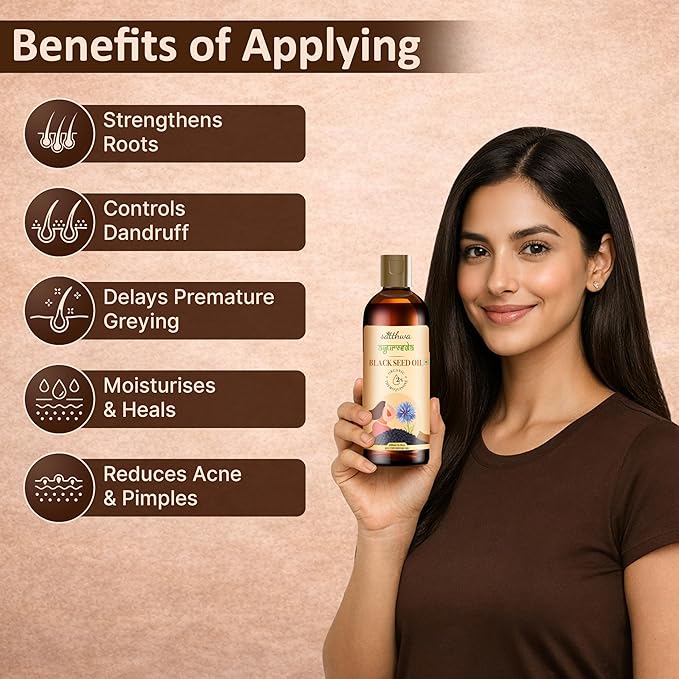 Satthwa Organic Black Seed Oil – Edible High TQ - Lab Tested Cold Pressed Nigella Sativa – For Hair Growth Immunity &amp Skin – 6.8 fl oz