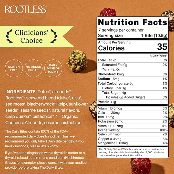 Rootless Seaweed Daily Bites – Orange Pistachio – 1 Month Supply for Hormone &amp Thyroid Health | 100% Daily Iodine Whole Food Ingredients No Added Sugar (4 Pack)