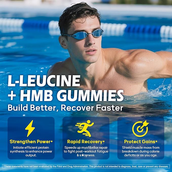 Hmb and L-Leucine Gummies Pre Work Essential Amino Acids EAA Supplements for Men &amp Women w/Branched-Chain Amino (BCAA) &amp 4 Hydration Electrolytes Taurine B12 &amp D3 for Fast Workout Reco