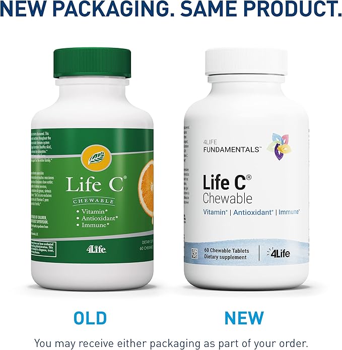 4Life Life C - 7 Active Forms of Vitamin C for Immune Support Nutrient Absorption and Benefits - Citrus Flavor - 60 Chewable Tablets