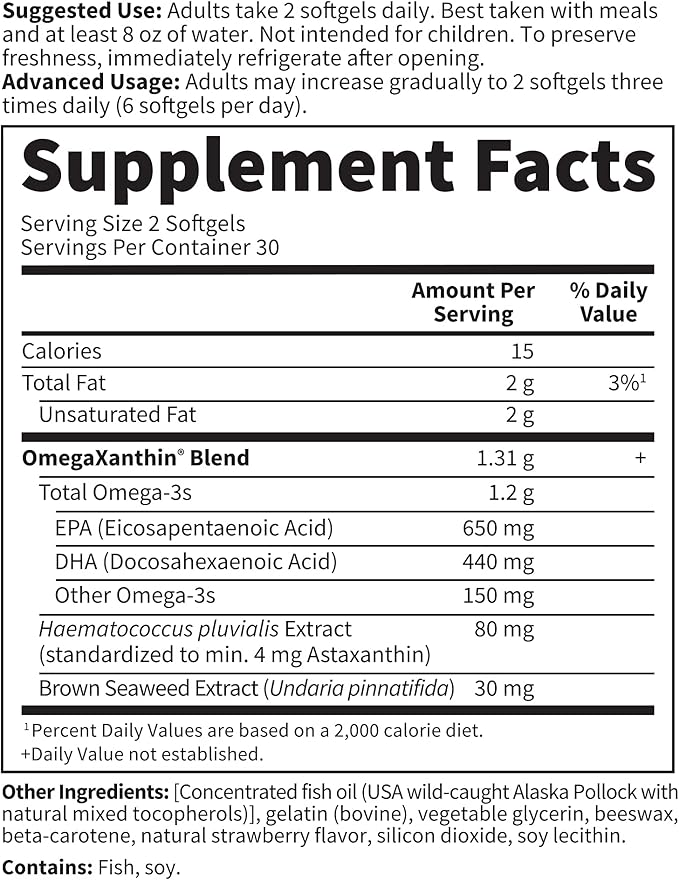 Garden of Life Oceans 3 Beyond Omega-3 with OmegaXanthin EPA DHA Supplements Fish Oil with 1200 mg Omega 3 Astaxanthin &amp Brown Seaweed Extract - 60 Softgels (Pack of 2)