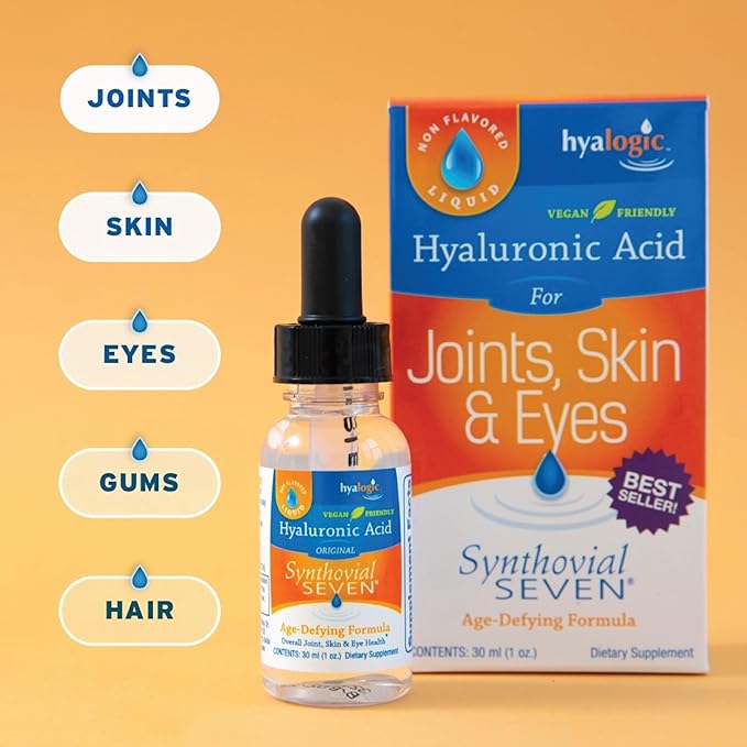 Hyalogic Synthovial Seven - Oral Hyaluronic Acid Supplement 1oz - Liquid HA Supports Skin Eye and Lip Hydration - Vegan Gluten Free 1 Ounce