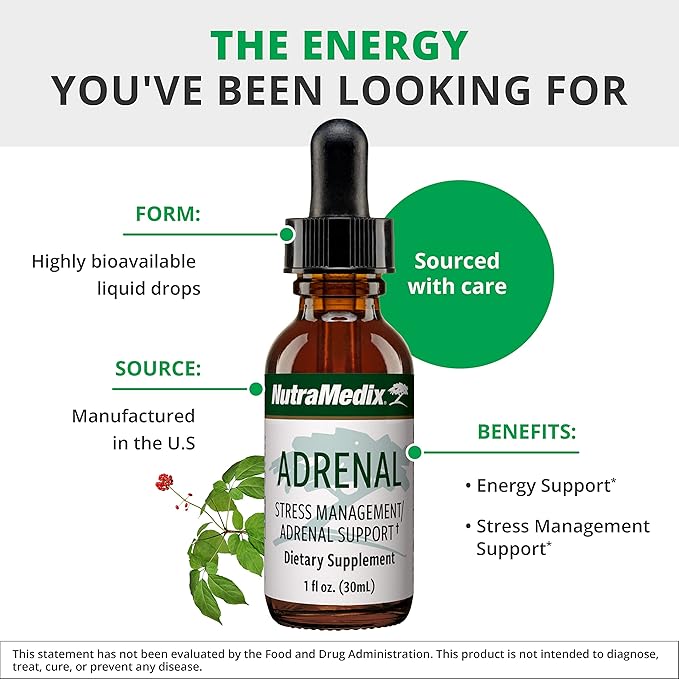 NutraMedix Adrenal Fatigue Supplement - Astragalus Schisandra Rhodiola and Ginseng Extract for Energy Support Stamina and Stress - Vegan Adaptogen Blend (1oz / 30ml)