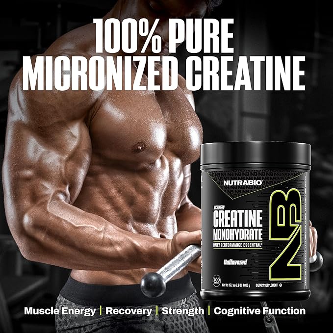 NutraBio Pure Micronized Creatine Monohydrate Powder Supplement Unflavored (1000 g) - Supports Bulk Muscle Energy Recovery and Strength - HPLC Tested Creatine Powder Supplement for Men and Women
