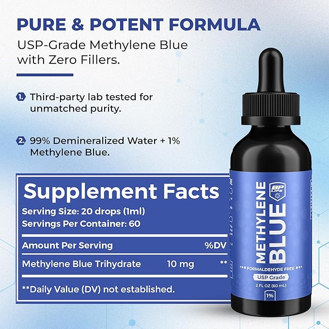 Methylene Blue Drops 2oz 1% USP (Pharmaceutical Grade) - Enhance Focus &amp Vitality Naturally