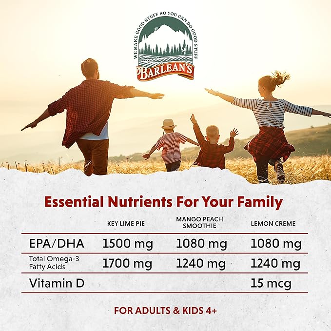 Barlean's Omega 3 Fish Oil Liquid Supplement for Men and Women 1500mg of EPA and DHA Fatty Acid Promotes Brain &amp Heart Health - Non-GMO Variety Pack 8 oz