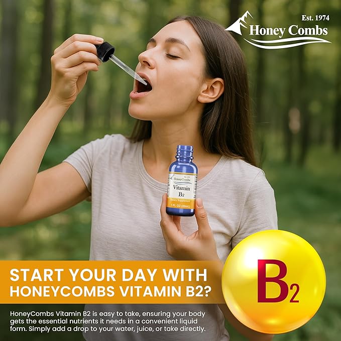 HoneyCombs Riboflavin Vitamin B2 Liquid Drops 750 Percent DV b2 Made in USA Alcohol Free B2 Vitamins Supplement Alternative to Capsules for Adult Daily Use (16 oz)