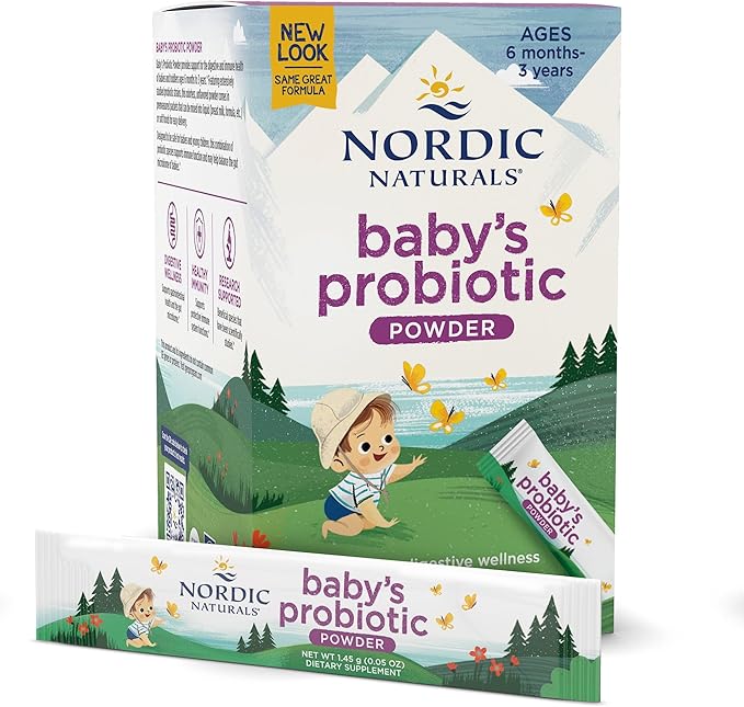 Nordic Naturals Children's Vegan Probiotic Powder Bundle - Baby’s Nordic Flora Probiotic Powder Unflavored - 30 Packets - 4 Billion CFU