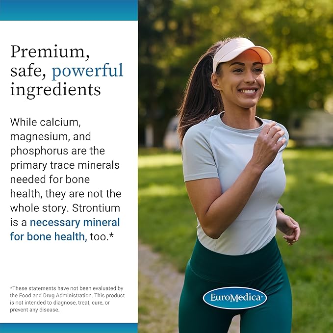 EuroMedica Strontium - Bone Health &amp Strength Support Supplement - Dietary Supplement with Vegan Capsules - Health Supplement with Strontium Citrate for Superior Absorption - 60 Capsules