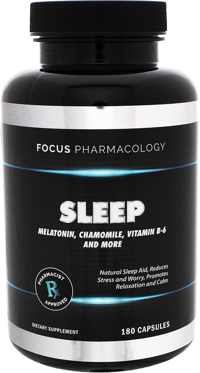 Natural Nighttime Sleep and Calming Formula - 180 Ct Blend of Melatonin 5-HTP GABA Chamomile Valerian Goji Ashwagandha St. John's Wort