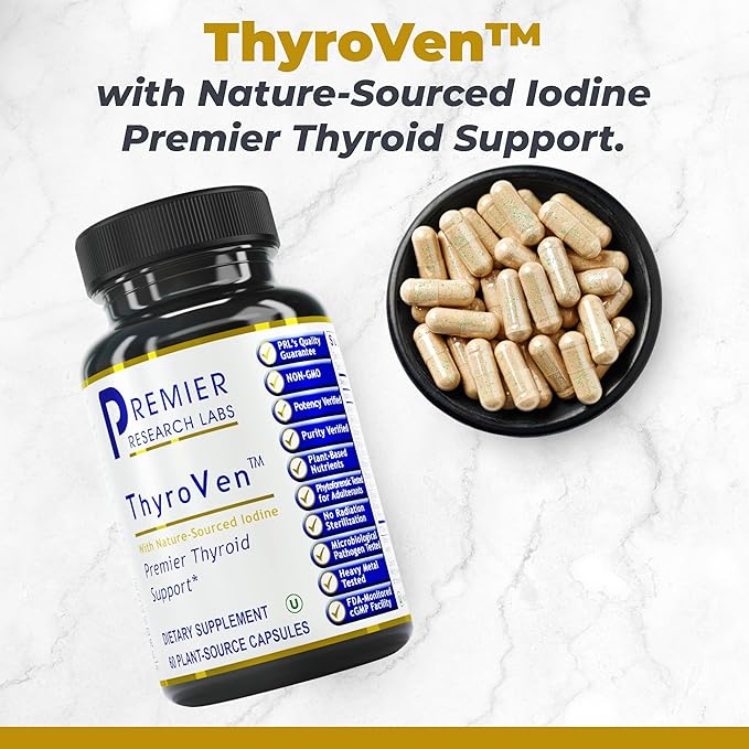 Premier Research Labs ThyroVen - Thyroid Support for Women Thyroid Support for Men Thyroid Supplement Thyroid Support Complex with Naturally-Sourced Iodine - 60 Capsules