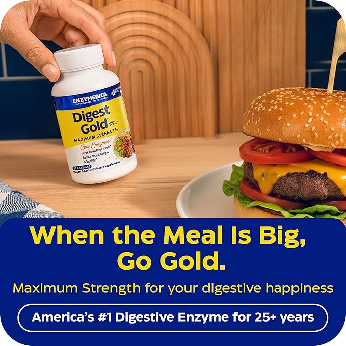 Enzymedica Digest Gold + ATPro Maximum Strength Enzyme Formula Prevents Bloating and Gas 14 Key Enzymes Including Amylase Protease Lipase and Lactase 240 Capsules