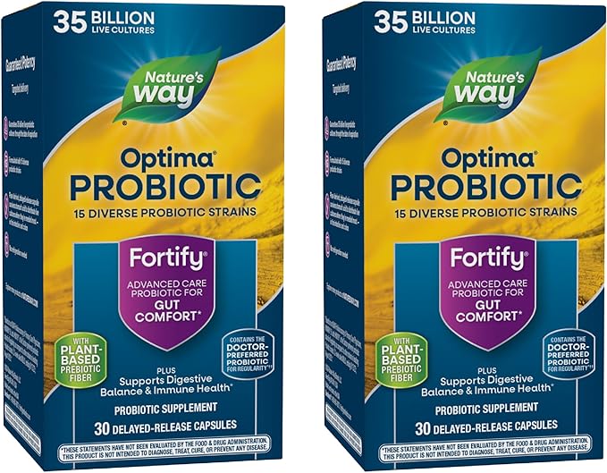 Nature's Way Fortify Optima Probiotic for Adults 35 Billion Cultures 15 Strains Supports Digestive Balance and Immune Health* No Refrigeration Required 30 Capsules (Packaging May Vary) - 2 Pack