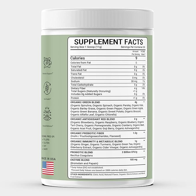 Superfood Reds &amp Greens Powder – 11.64 oz (Pack of 2) Super Greens &amp Reds Blend with Prebiotics Probiotics &amp Plant-Based Ingredients Vegan Non-GMO