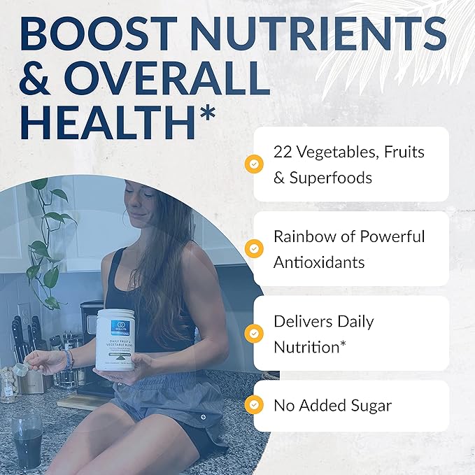 Equilife Daily Fruit &amp Vegetable Blend Superfood Antioxidant Supplement Crisp Apple Flavor with Vitamin C Fiber and 9 Essential Amino Acids Supports Energy Low Sugar Vegan 30 Servings Tub