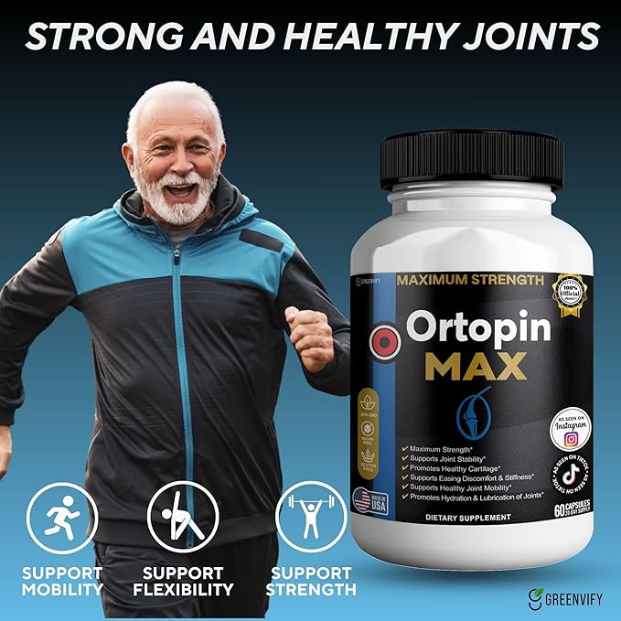 Ortopin MAX Joint Support Supplement Glucosamine Chondroitin Turmeric Boswellia MSM 60 Capsules 20 Day Supply (3)