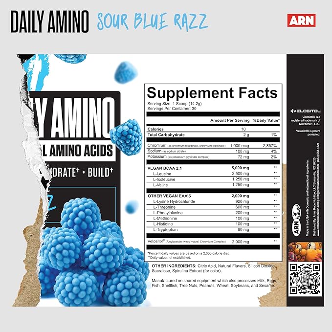 Arms Race Nutrition | ARN | Daily Amino Essential Amino Acids (30 Servings Sour Blue Razz)
