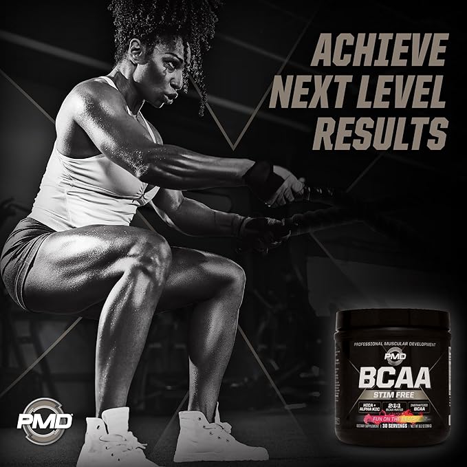 PMD Sports BCAA Stim-Free Amino Acids - Better Workout Performance Enhanced Recovery Daily Energy Muscle Builder and Muscle Sparing - BCAA Powder Drink Mix - Fun on the Beach (30 Servings)
