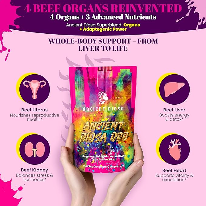 Beef Organ Supplement for Women - Grass Fed Beef Liver Capsules for Hormone &amp Energy Support - Pasture-Raised Liver Heart &amp Kidney with CoQ10 &amp Ginseng - Non-GMO &amp Gluten-Free - 120 C