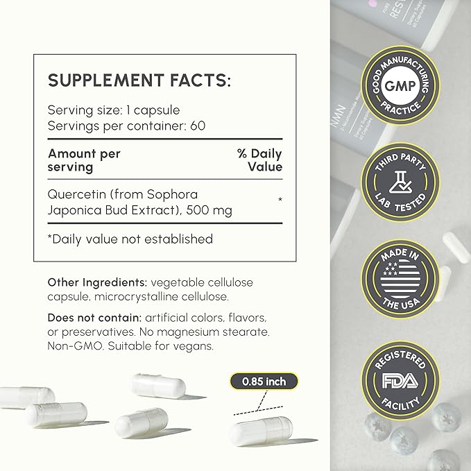 partiQlar Quercetin 500mg Capsules - High Potency Quercetin Supplement for Immune Support &amp Cardiovascular Health - Bioavailable Antioxidant Bioflavonoid - 60 Veggie Capsules