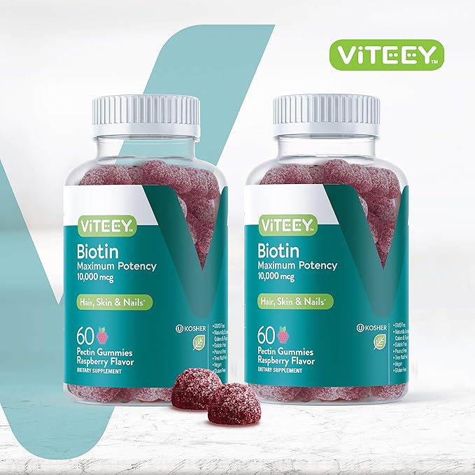 Viteey Biotin Gummies for Hair Skin and Nails - Biotin for Hair Growth Gummies - 10000 mcg - Vegan Gluten-Free Non-GMO – 120 Count