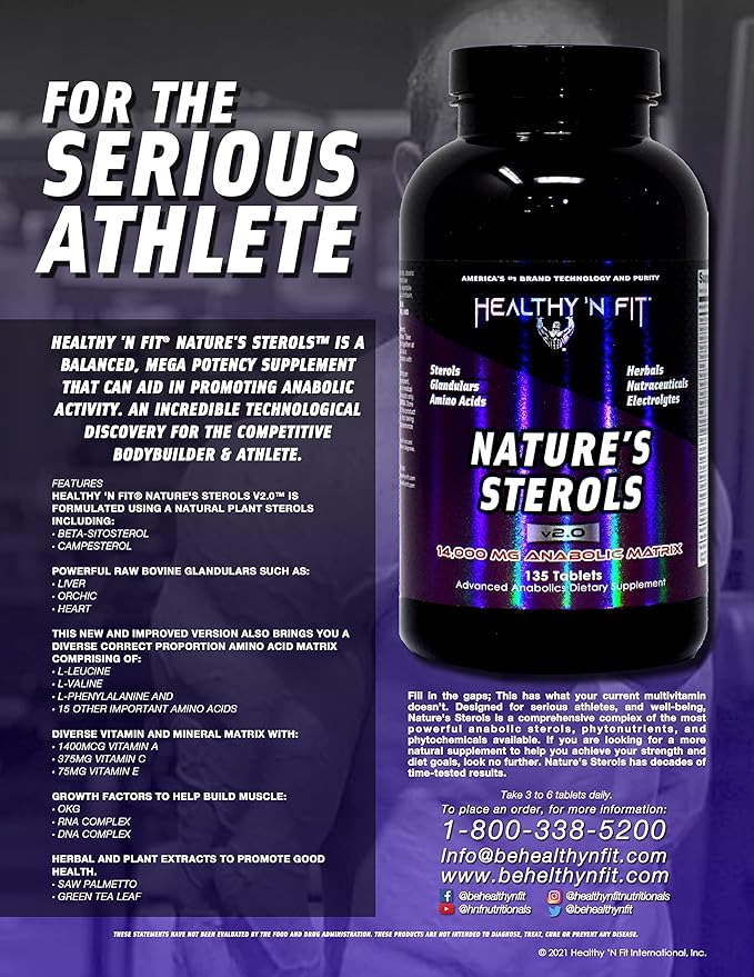 Healthy 'N Fit Nature's Sterols 270 tablets - Glandulars with Amino Acids Herbs Stim-free Energy and Electrolytes.