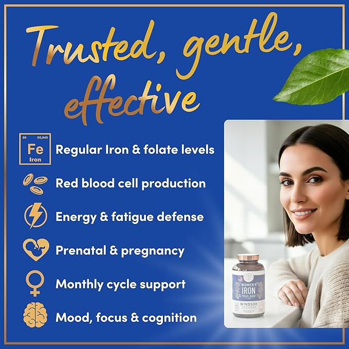 Iron and Folic Acid Supplements for Women - 35mg Gentle Iron Vitamin Folic Acid 400mcg - Anemia Period Pregnancy Support Supplement Ferrous Sulfate Pills - 180 Vegan Non-Constipating Tablets