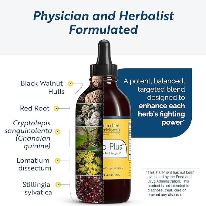 Researched Nutritionals Crypto-Plus - Targeted Microbial &amp Immune Support Formula with Red Root Black Walnut Extract and Phospholipid Delivery for Maximum Nutrient Absorption (4 Fl Oz) (Pack of 2