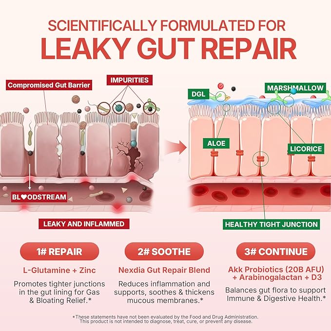 L-Glutamine 1200mg Gut &amp Immune Support GummiesLeaky Gut Repair Supplement with Slippery ElmMarshmallow RootGinger RootArabinogalactanOrganic AloeVitamin CVitamin D3ZincSugar-Free | 60 Co