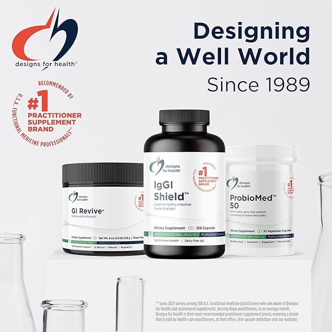 Designs for Health 3R Gut Reset Program - IgGI Immunoglobulin Capsules ProbioMed 50 Probiotic GI Revive to Soothe Coat &amp Fortify (3 Products)
