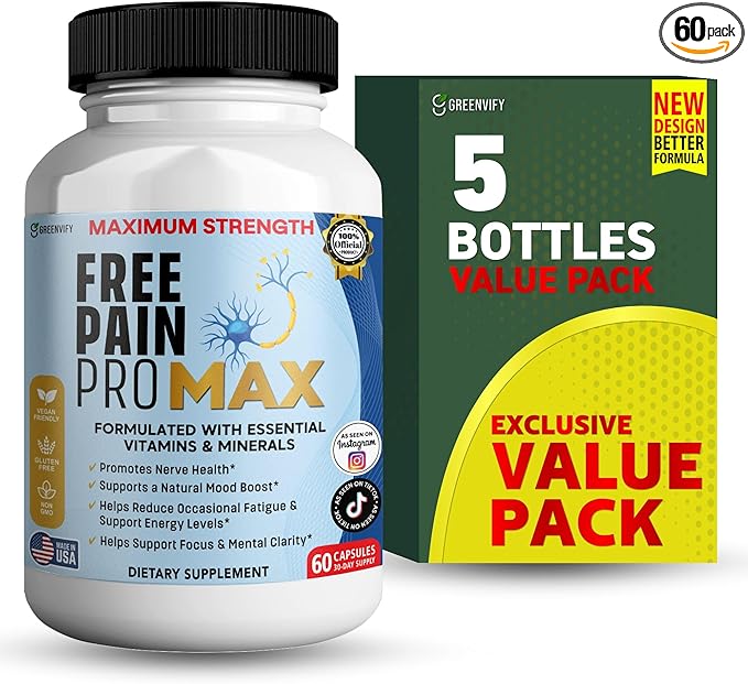 Free Pain ProMax Maximum Strength 60 Capsules Nerve Health Support with Vitamins &amp Minerals 30 Day Supply (5)