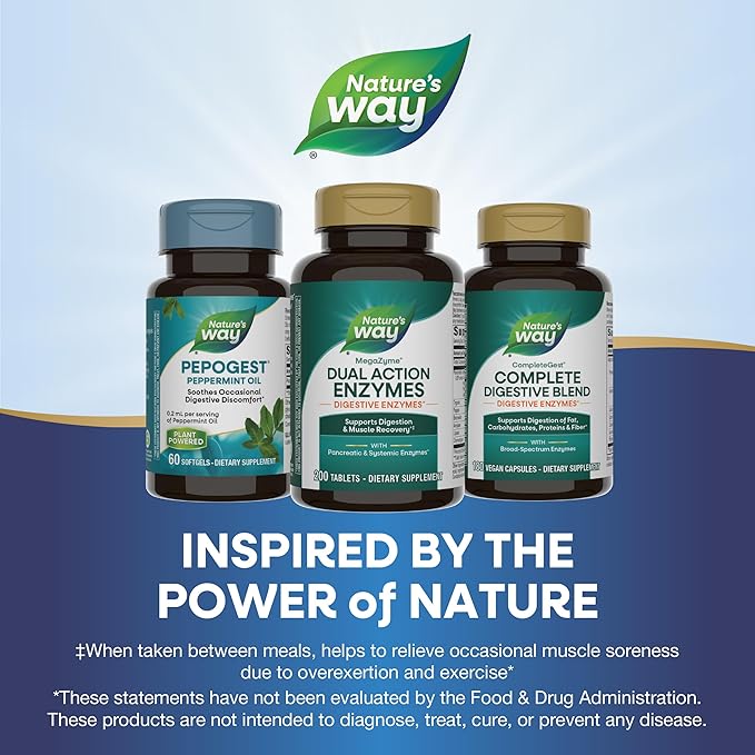 Nature's Way Mega-Zyme Pancreatic &amp Systemic Enzymes* Relieves Occasional Muscle Soreness Due to Overexertion and Exercise* Digestive Support* 200 Tablets (Packaging May Vary)