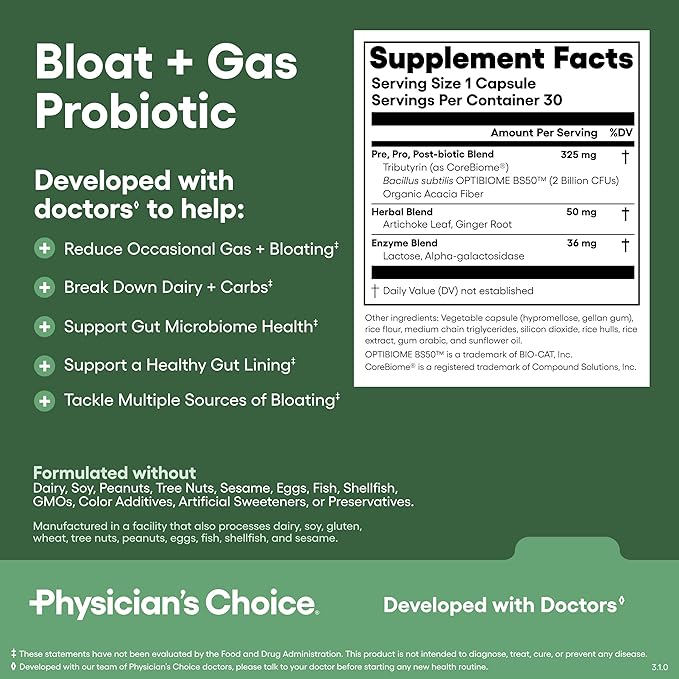 Physician's CHOICE Gut Guardian Bundle: Advanced Bloating &amp Digestion Support with 60 Billion Probiotic Digestive Enzymes &amp Bloat + Gas Probiotic - Daily Gut Health Support for Women and Men