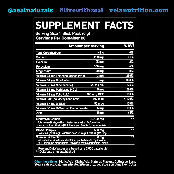 Enhanced Electrolyte Powder Stick Packs (Blue Raspberry | 20 Packets) w/ 0 Sugar +BCAAs +B-Vitamins Electrolyte Supplement w Potassium Zinc &amp Magnesium for Hydration - Keto Electrolytes