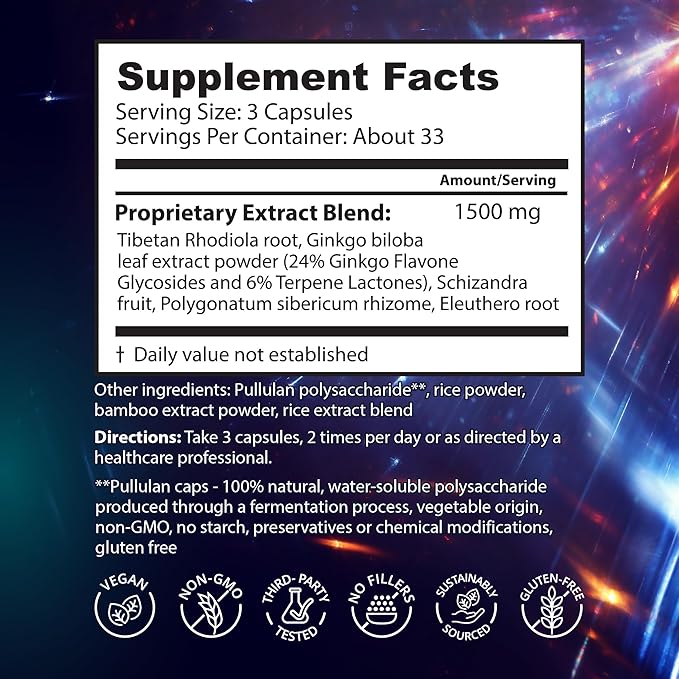 Dragon Herbs Plant Based Supplement for Memory &amp Concentration Support Vegan Adaptogenic Formula with Ginkgo Schizandra &amp Eleuthero - Diamond Mind 100 Capsules