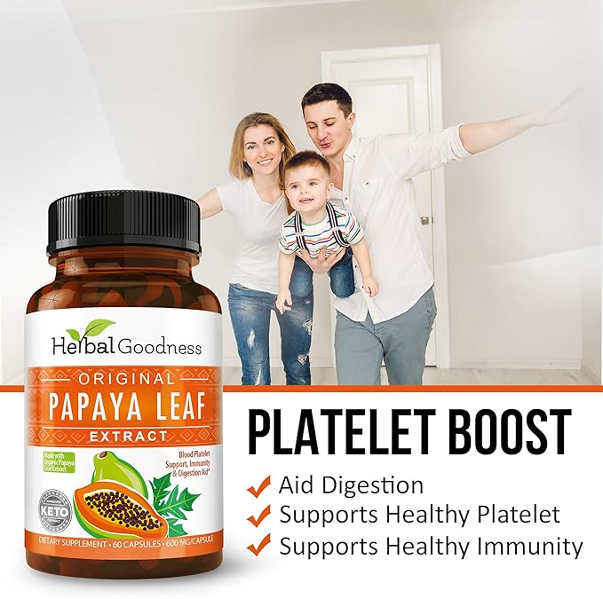 Papaya Leaf Extract for Platelets &amp Papaya Enzyme Bundle – 10X Digestive Capsules &amp 15X Liquid Platelet Support – Immune Gut and Digestive Health